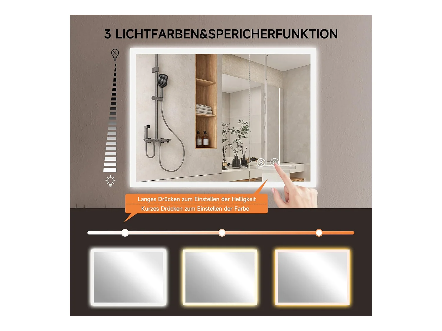 Miroir de Salle de Bain YOLEO avec Éclairage, Haut-parleur Bluetooth et Prise, Miroir LED Anti-Buée à Commande Tactile, 3 Couleurs de Lumière Réglables, 80 x 60 cm