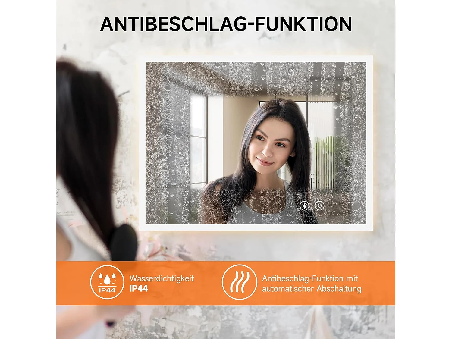 Miroir de Salle de Bain YOLEO avec Éclairage, Haut-parleur Bluetooth et Prise, Miroir LED Anti-Buée à Commande Tactile, 3 Couleurs de Lumière Réglables, 80 x 60 cm