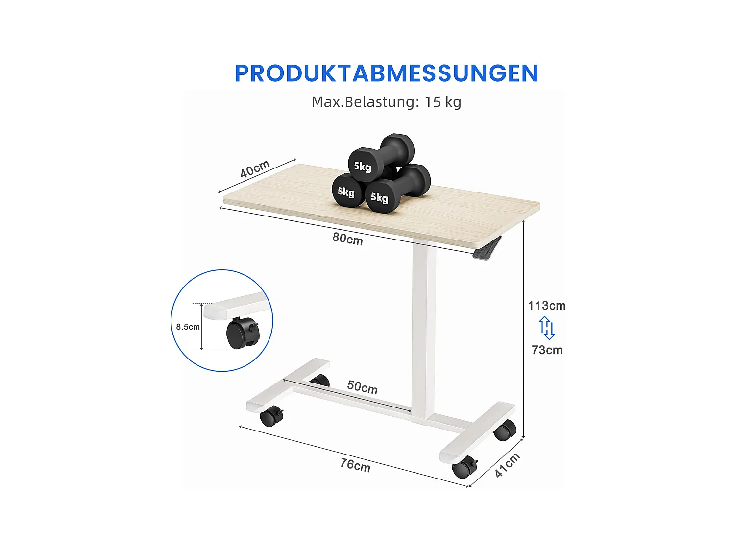 Houten laptop-bijzettafel, verstelbare hoogte, met wieltjes, kan worden gebruikt als banktafel, nachtkastje, woonkamer, slaapkamer of nachtkastje