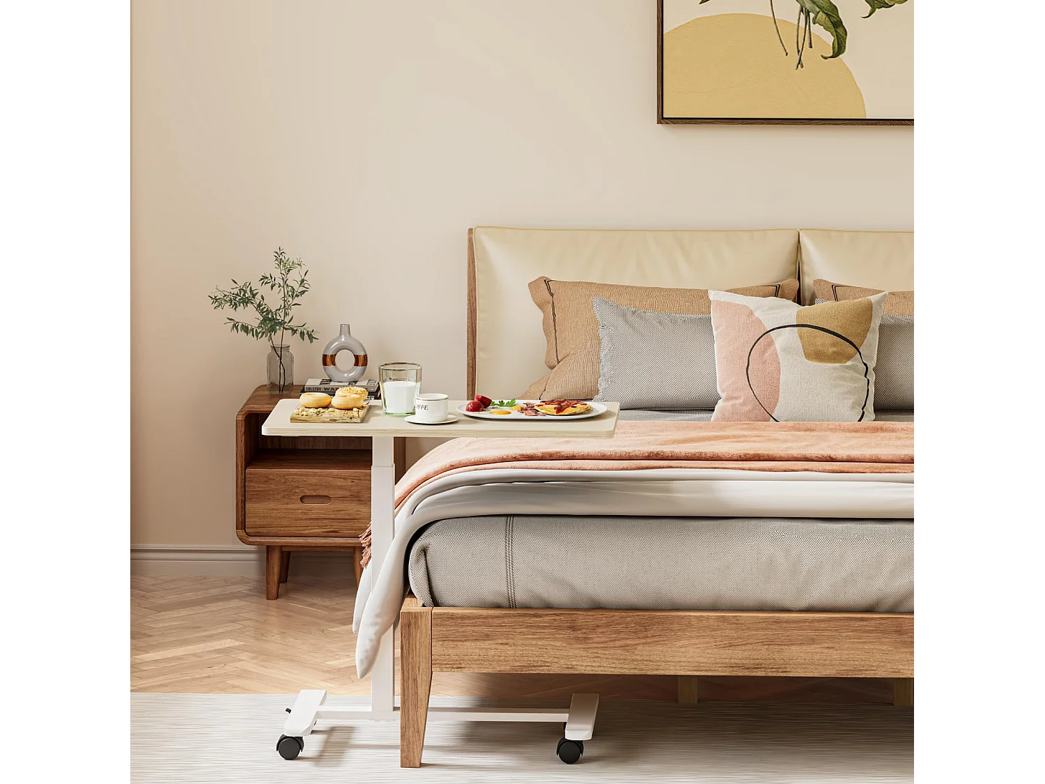 Table d’appoint en bois pour ordinateur portable, hauteur réglable, avec roulettes, utilisable comme table de canapé, chevet, salon, chambre ou table de soin au lit