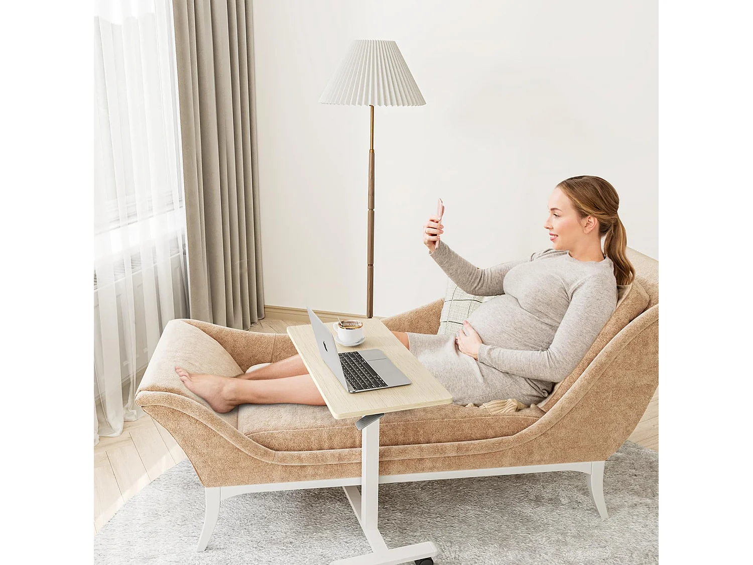 Table d’appoint en bois pour ordinateur portable, hauteur réglable, avec roulettes, utilisable comme table de canapé, chevet, salon, chambre ou table de soin au lit