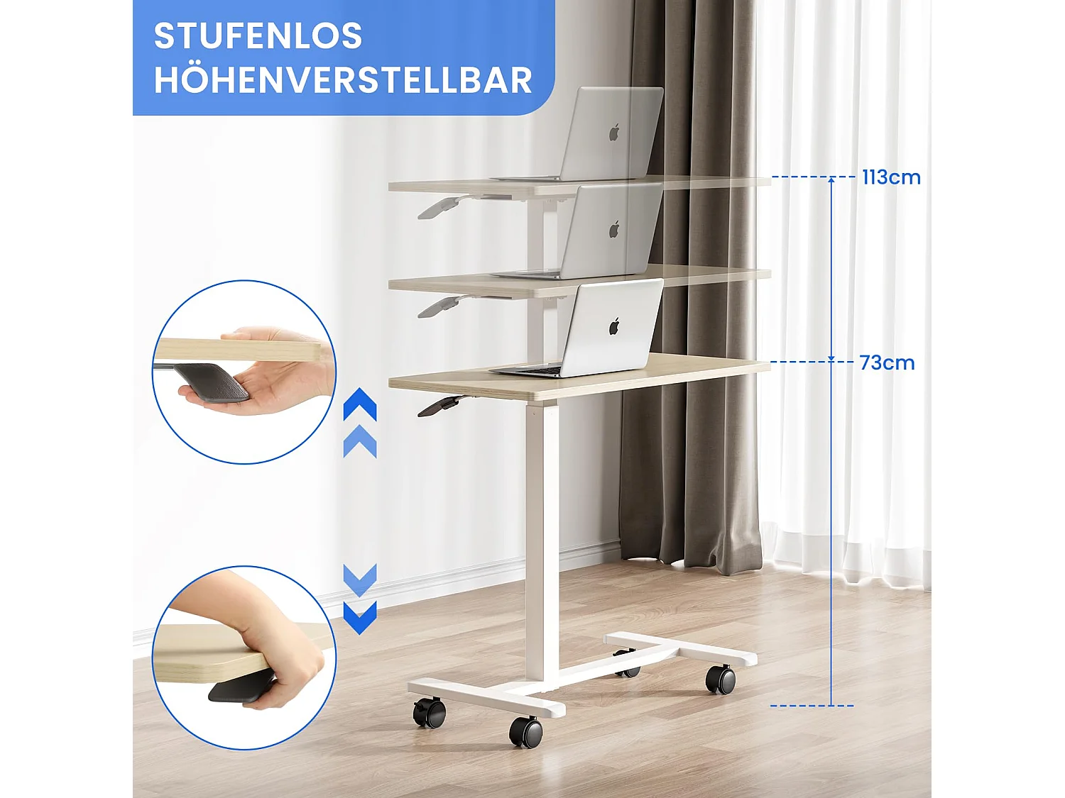 Table d’appoint en bois pour ordinateur portable, hauteur réglable, avec roulettes, utilisable comme table de canapé, chevet, salon, chambre ou table de soin au lit