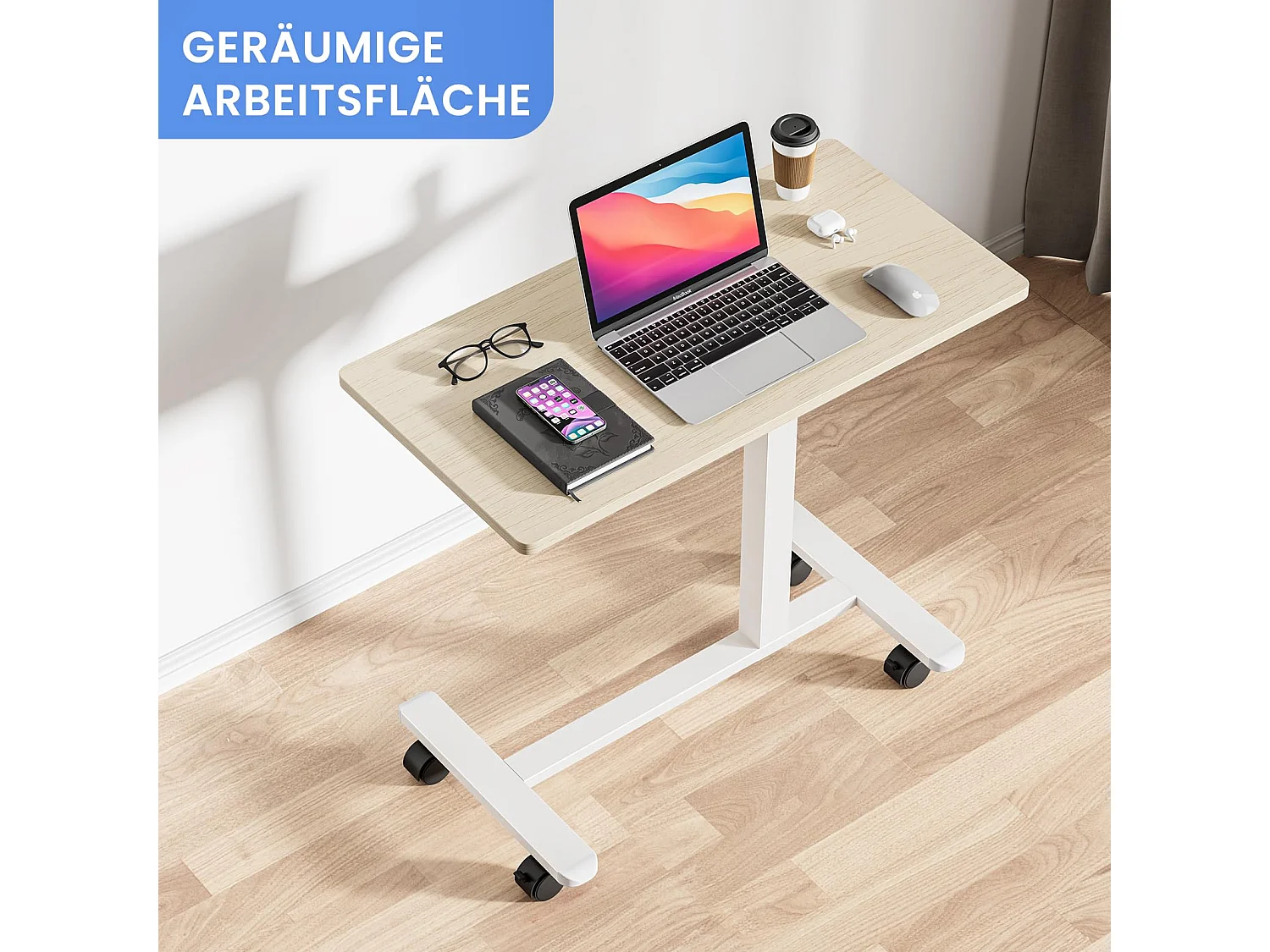 Table d’appoint en bois pour ordinateur portable, hauteur réglable, avec roulettes, utilisable comme table de canapé, chevet, salon, chambre ou table de soin au lit