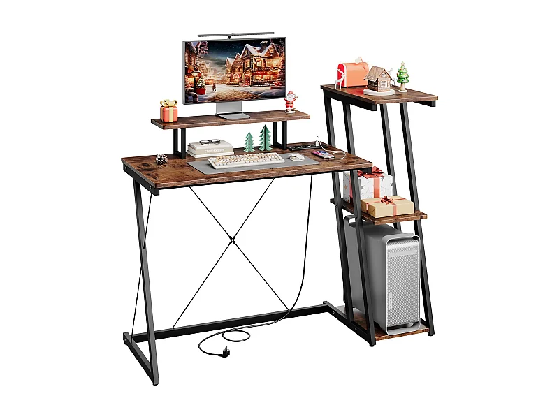 Scrivania angolare da 120 cm con ripiano reversibile, supporto per monitor, presa e porte USB, ideale per casa o ufficio, per giocare o lavorare