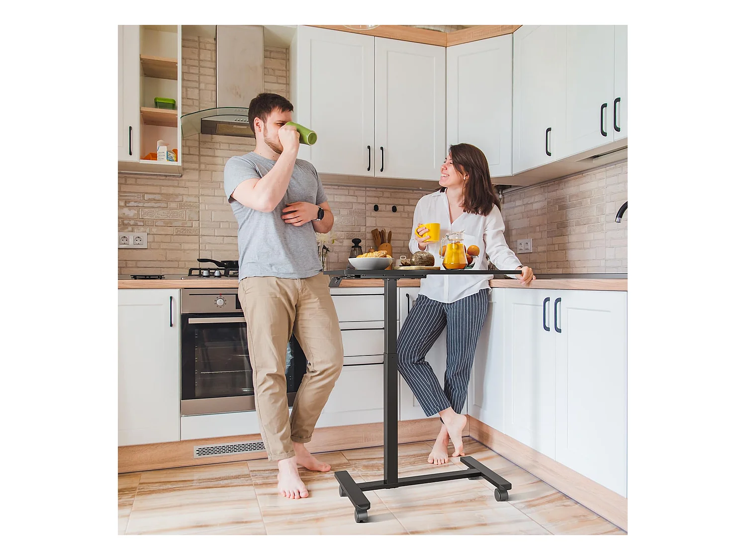 Table d'appoint avec roulettes - Hauteur réglable pour ordinateur portable, bureau en bois, canapé, table de nuit, café - pour chambre, salon - Couleur noire