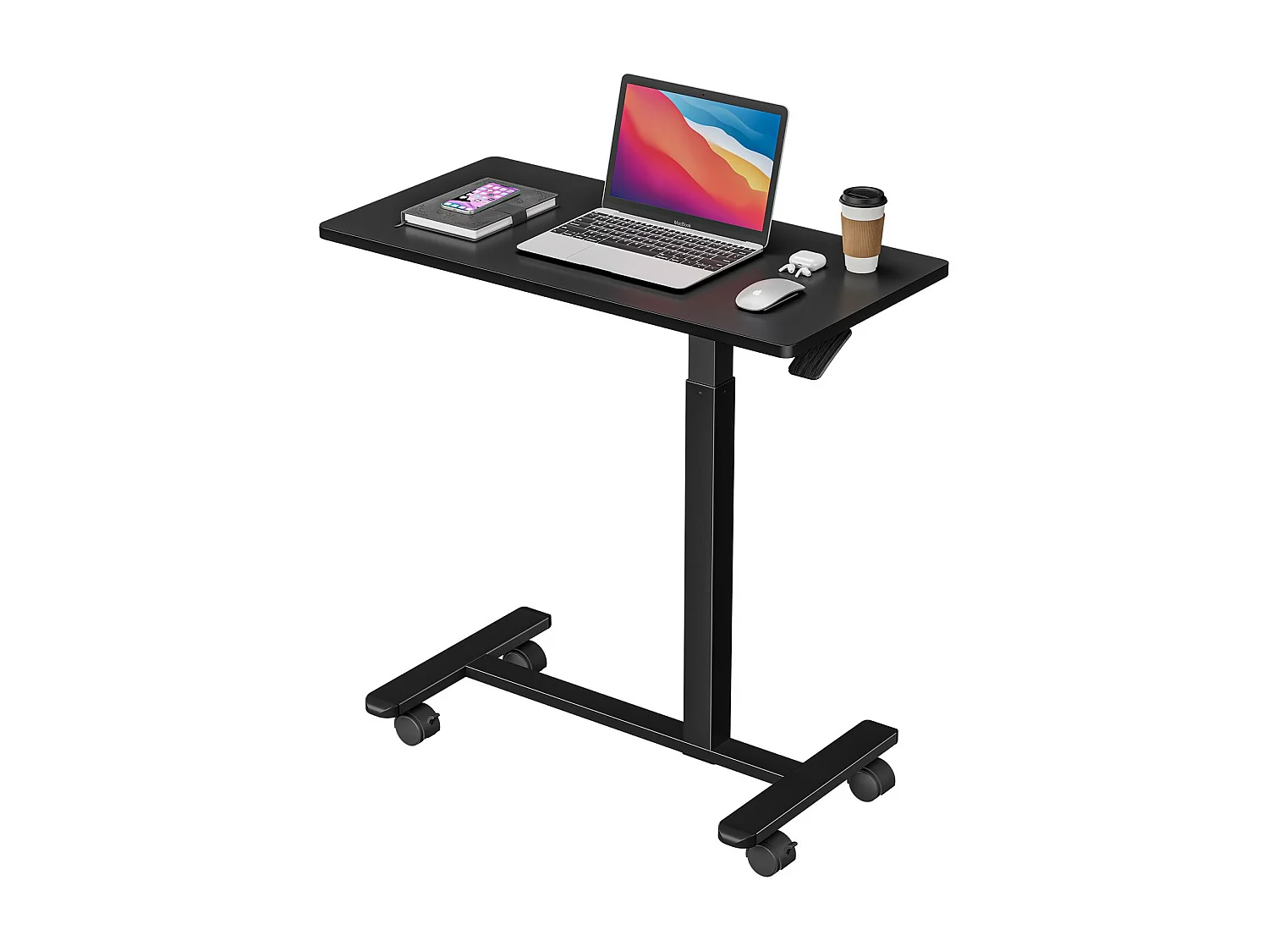 Table d'appoint avec roulettes - Hauteur réglable pour ordinateur portable, bureau en bois, canapé, table de nuit, café - pour chambre, salon - Couleur noire