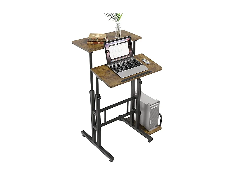 Bureau Debout réglable en Hauteur 60 x 60 cm avec 4 roulettes - Table pour Ordinateur Portable - Inclinable - pour la Maison, Le Bureau - Marron Vintage Noir