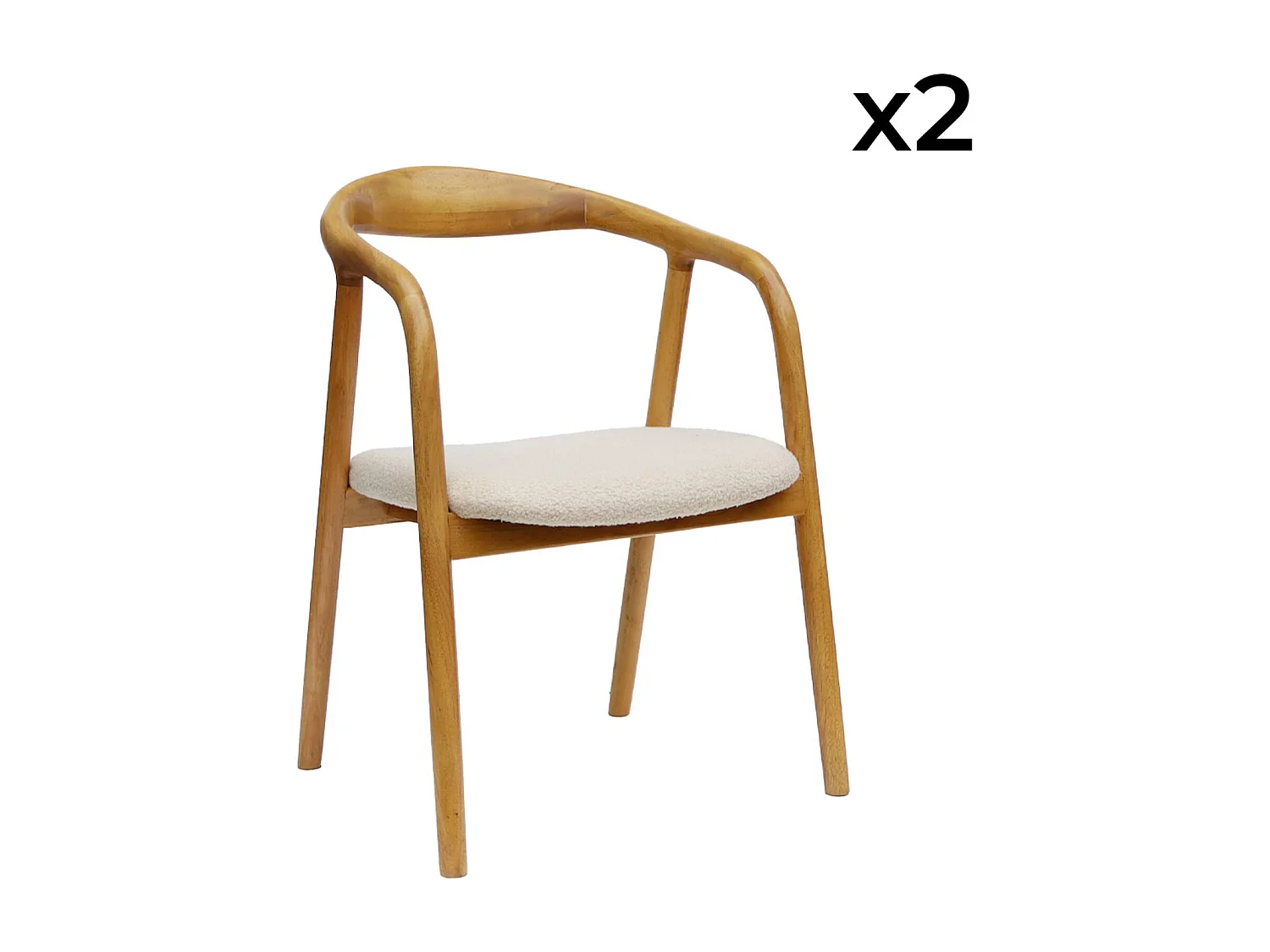 Silla de madera de hevea y borreguito, set de 2 natural