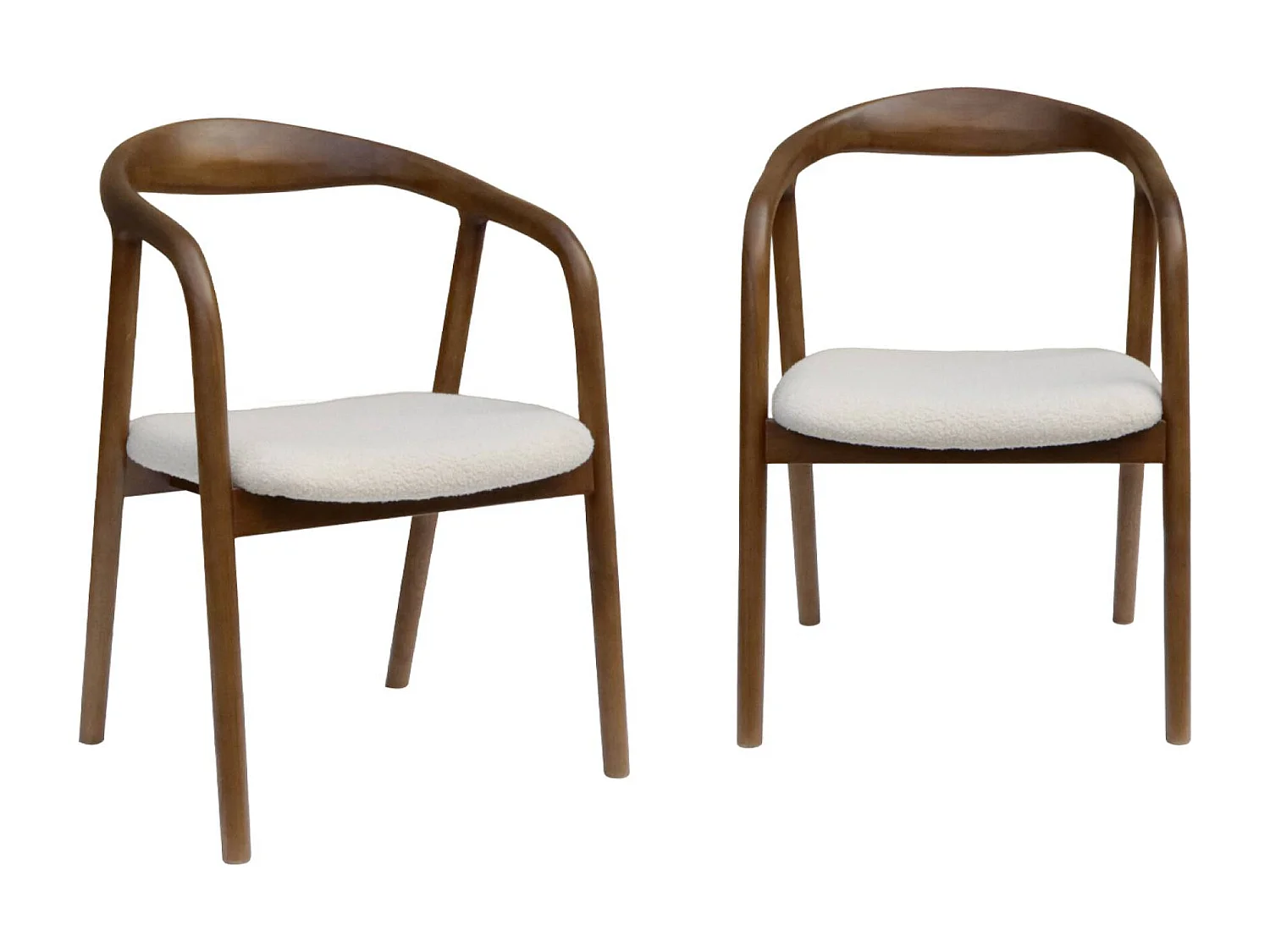 Silla de madera de hevea y borreguito, set de 2 nogal