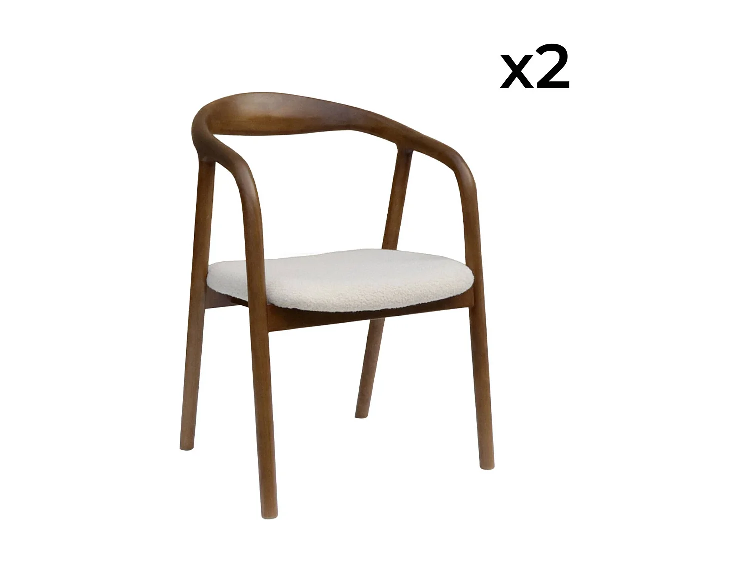Silla de madera de hevea y borreguito, set de 2 nogal