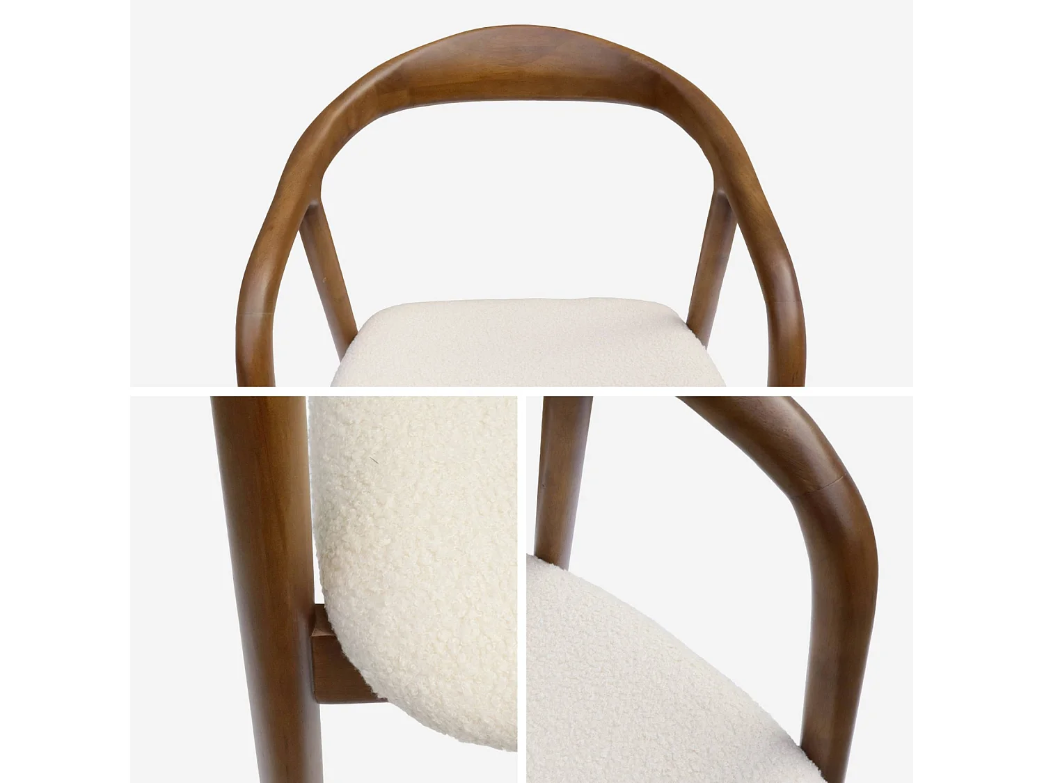 Set di 2 sedie in legno di hevea e bouclé, noce