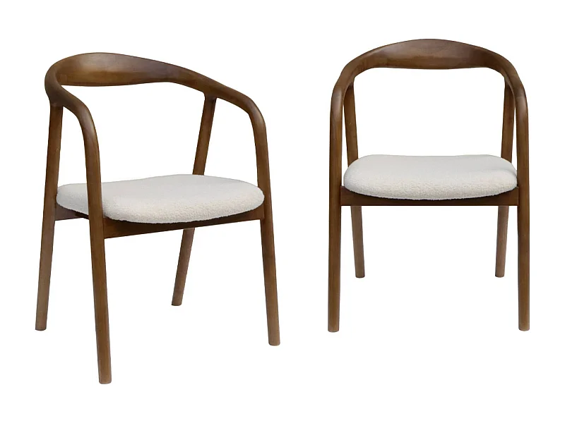 Silla de madera de hevea y borreguito, set de 2 nogal