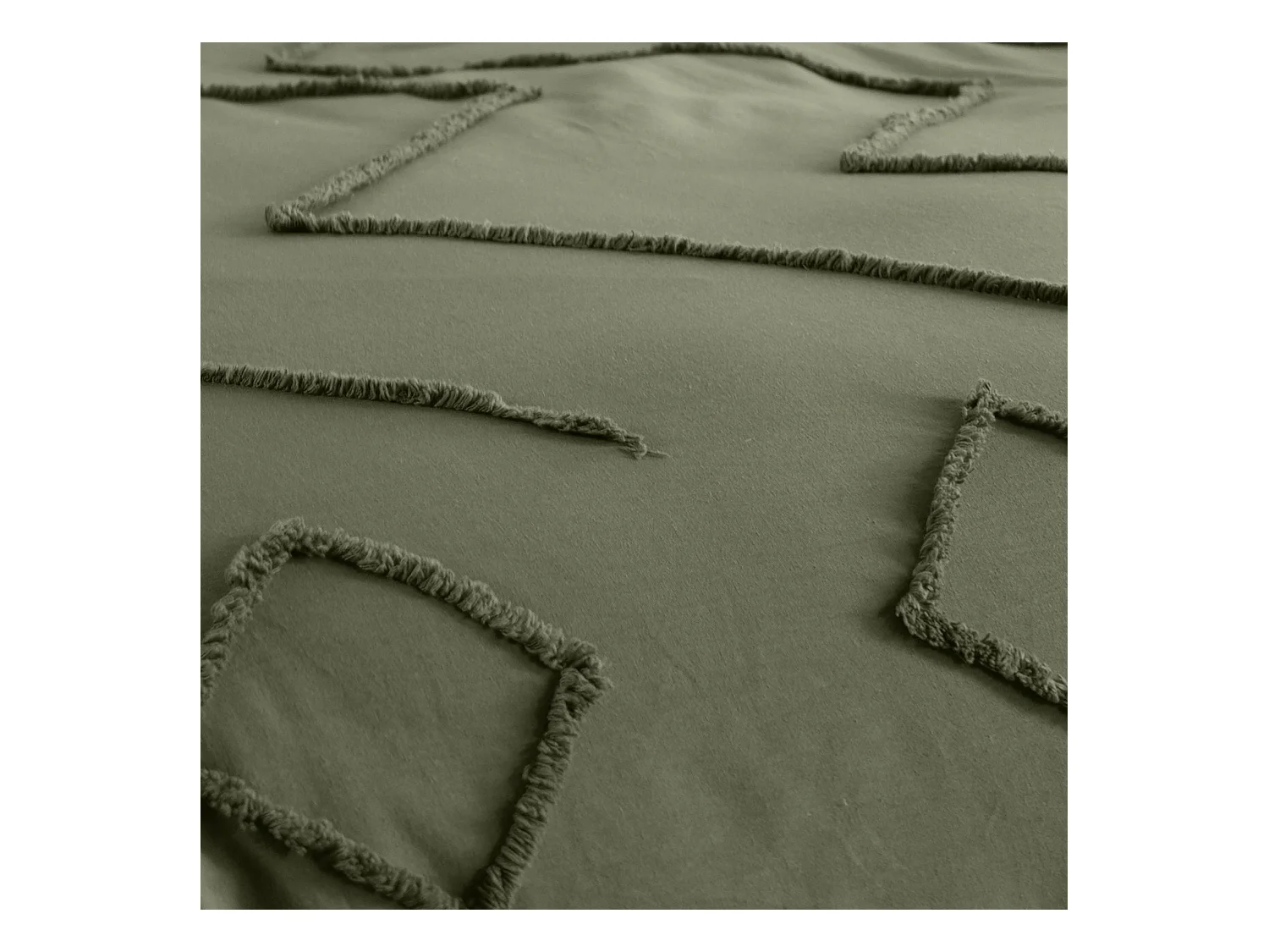 Parure de lit coton lavé tufté motifs ethniques 2 places vert. 1 housse 240x220cm + 2 taies 63x63cm