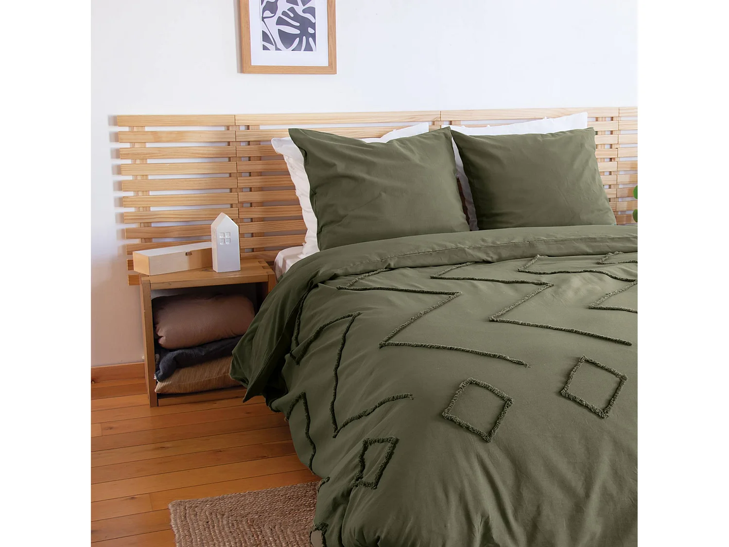 Set copripiumino in cotone, tufted etnico verde a 2 piazze