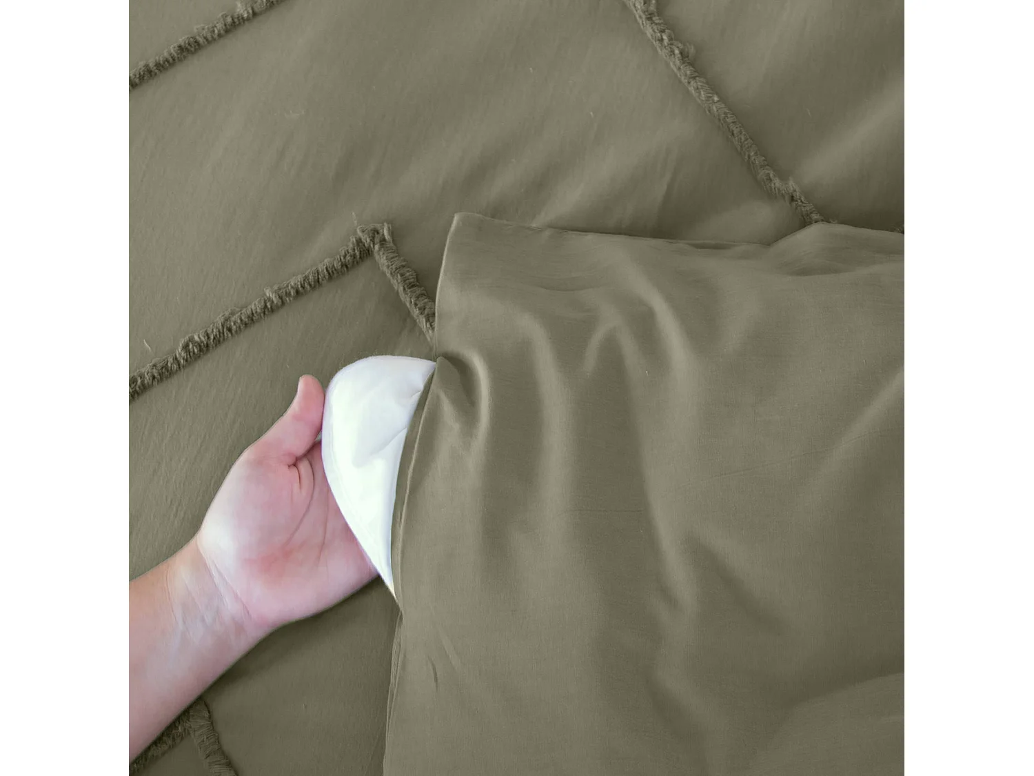 Set copripiumino in cotone, tufted etnico verde a 2 piazze