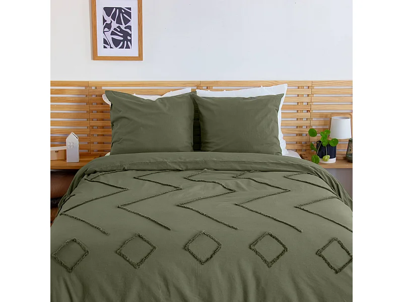 Set copripiumino in cotone, tufted etnico verde a 2 piazze