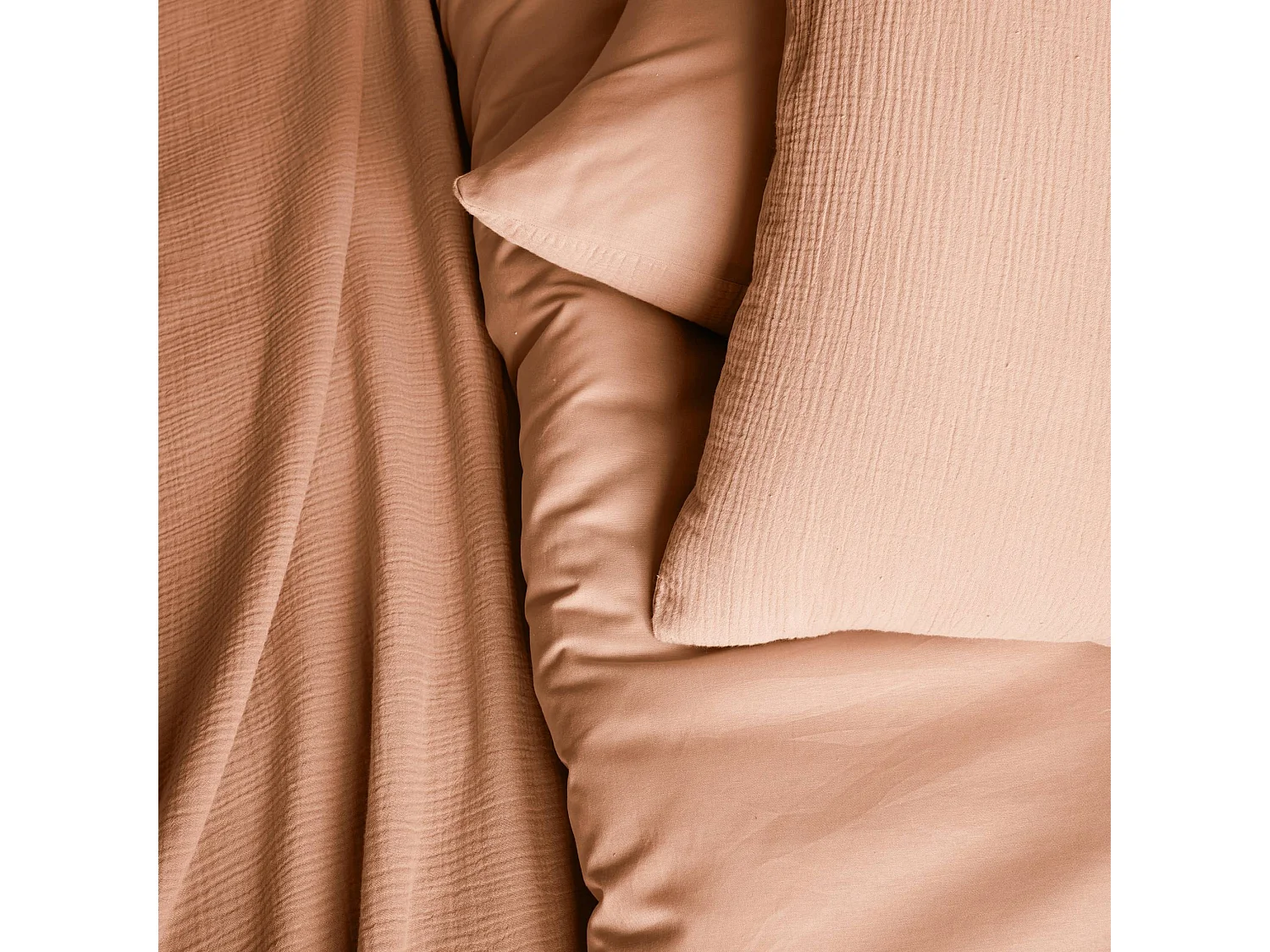 Parure de lit gaze de coton 2 places pêche Alix 260x240cm