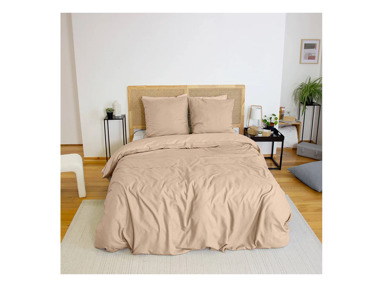 Parure de lit ESPIGA grège 2 places. réversible. bi-matière. 260 x 240 cm