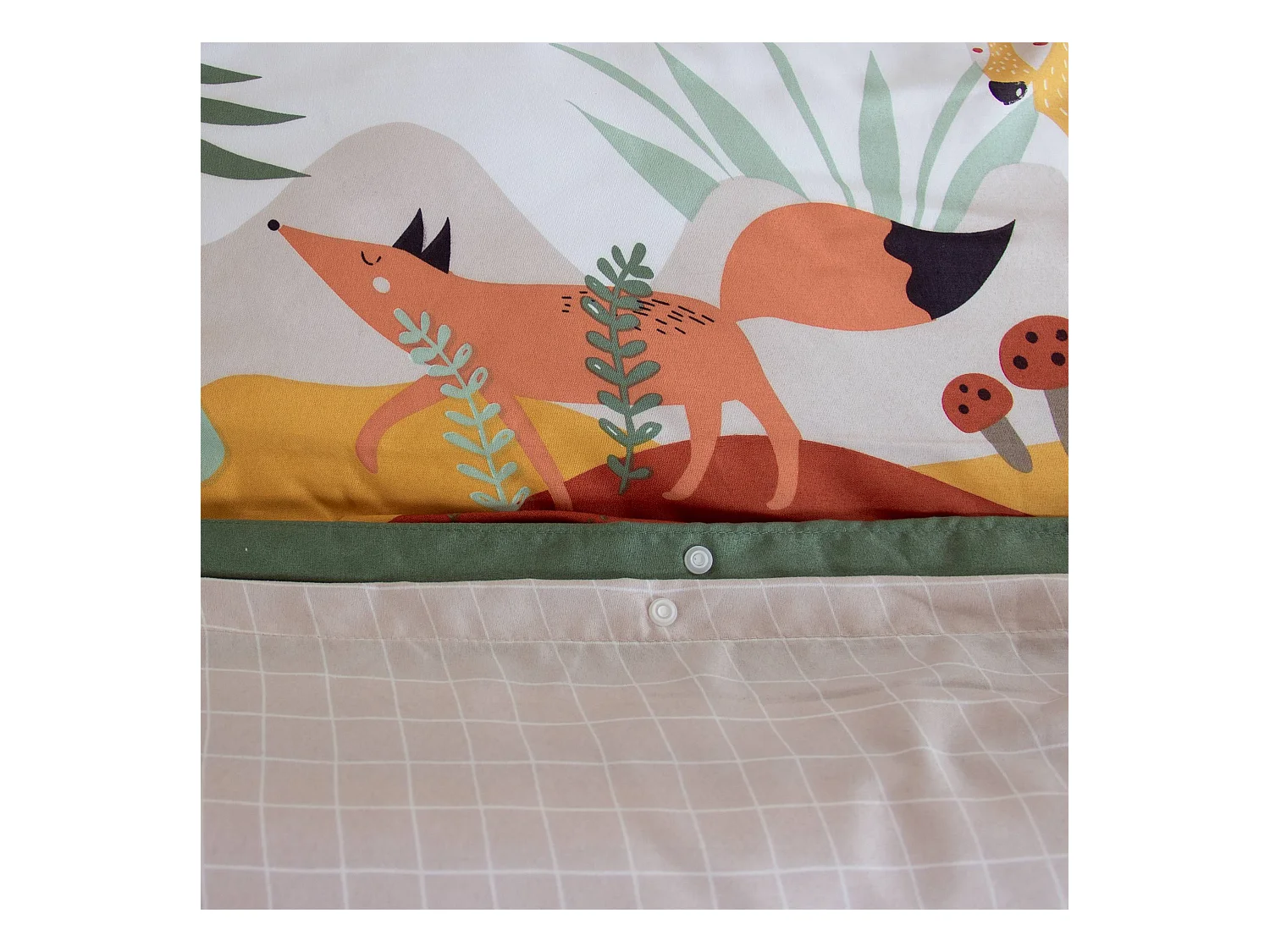 Parure de lit réversible ROBIN 1 place imprimé thème forêt d'automne en microfibre. 140 x 200cm. 1 housse de couette. 1 taie d'oreiller