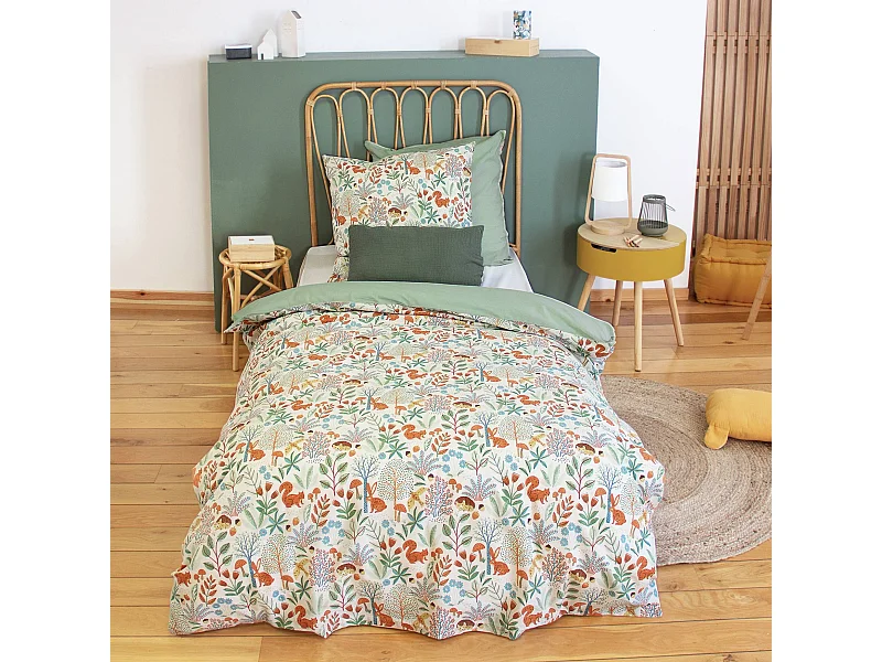 Ropa de cama de algodón reversible impreso otoño, 1 plaza  verde