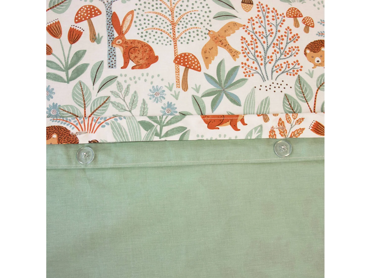 Parure de lit MAXENCE réversible 1 place imprimé thème automne. vert. 140 x 200cm