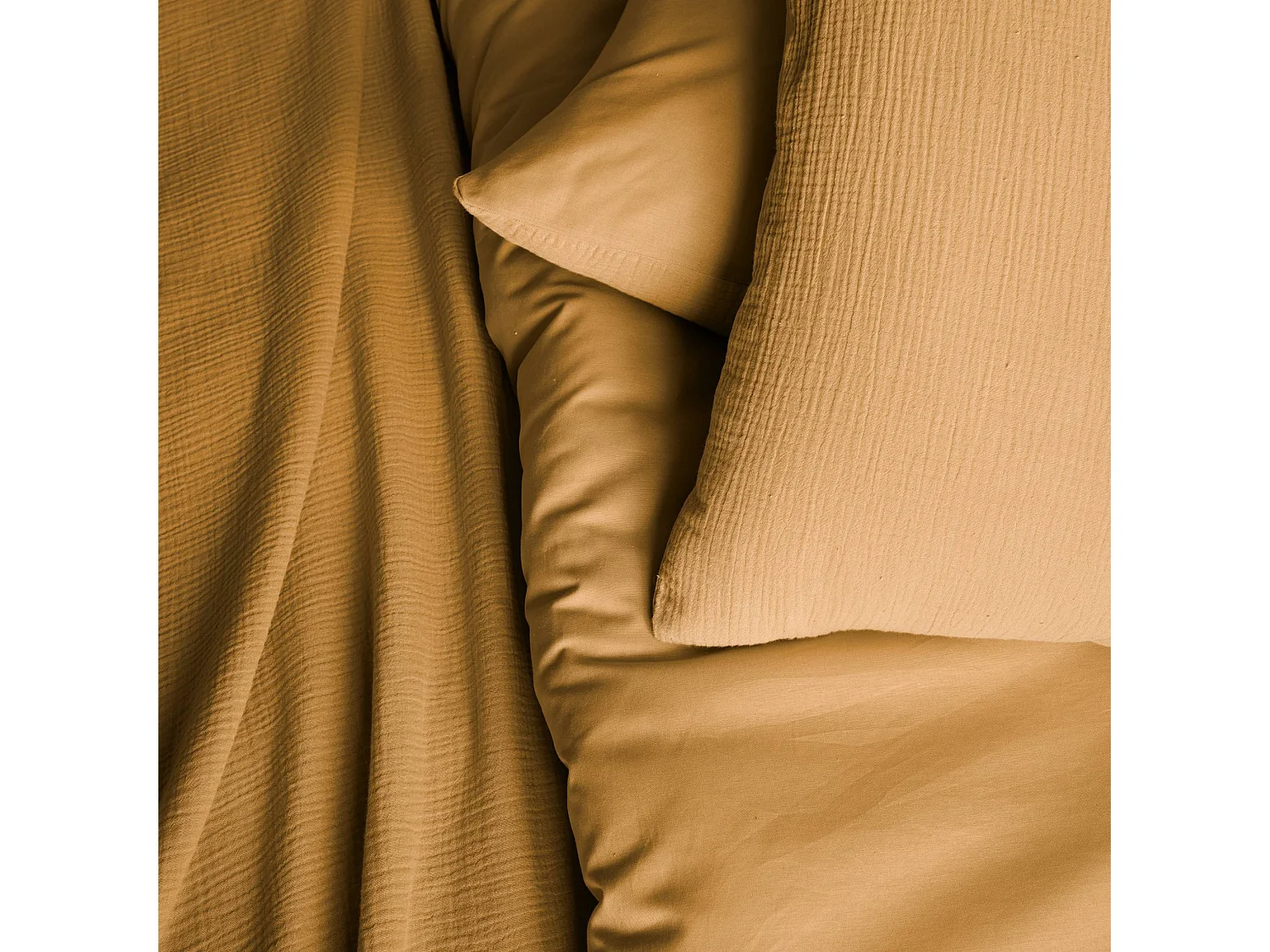 Parure de lit gaze de coton 2 places miel Alix 260x240cm