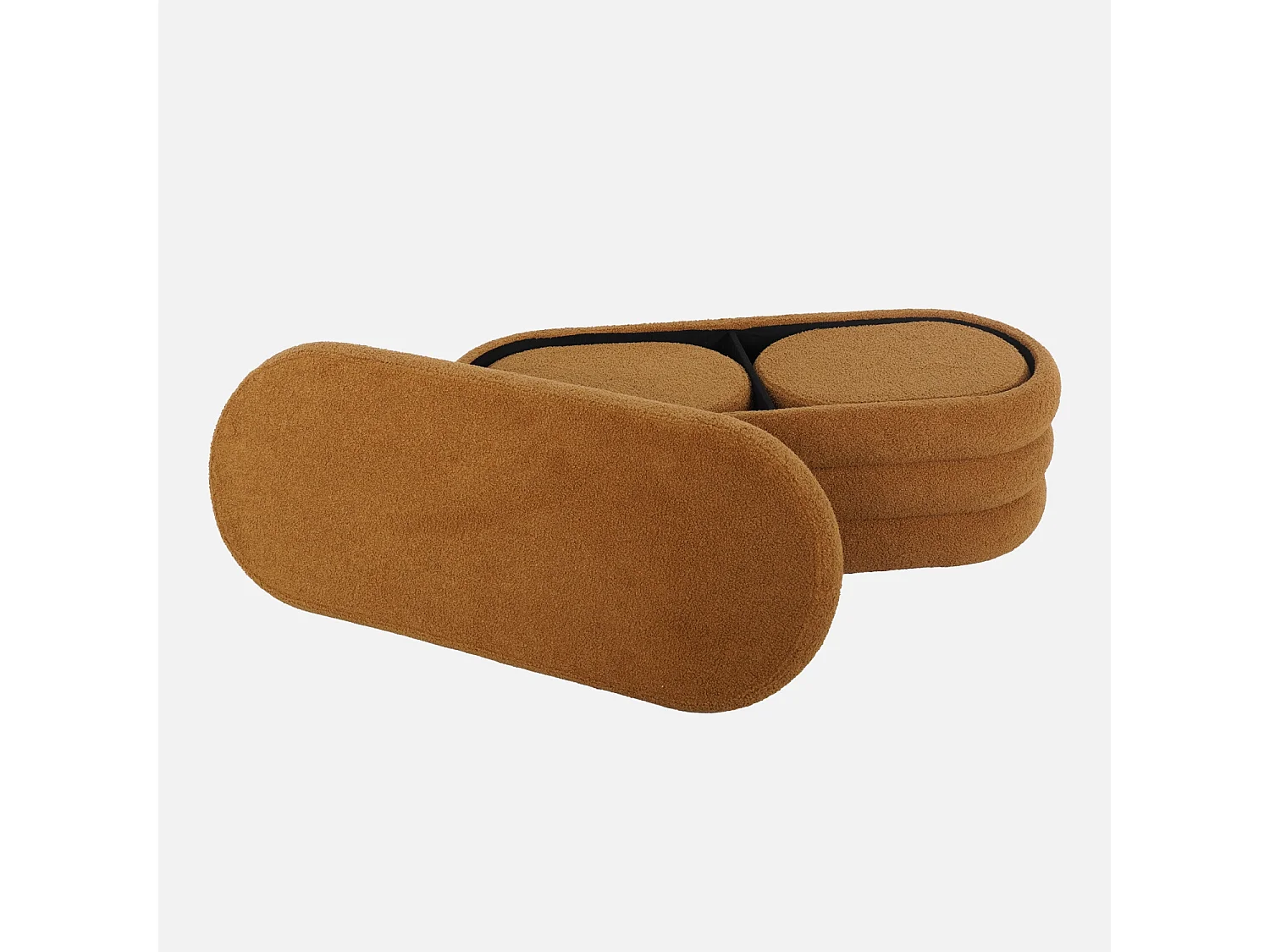 Banco cofre de almacenamiento borreguito con 2 puffs óxido