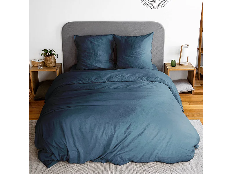 Set di biancheria da letto in microfibra lavata blu notte a 2 posti
