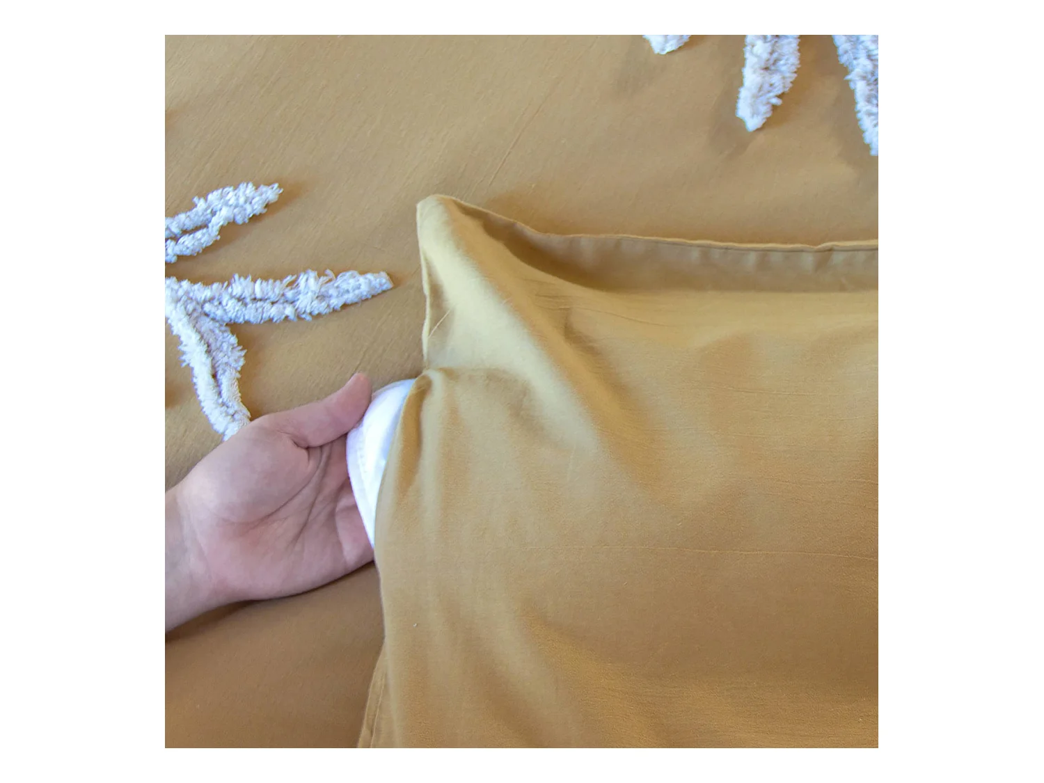 Set copripiumino in cotone color senape e bianco per 2 piazze