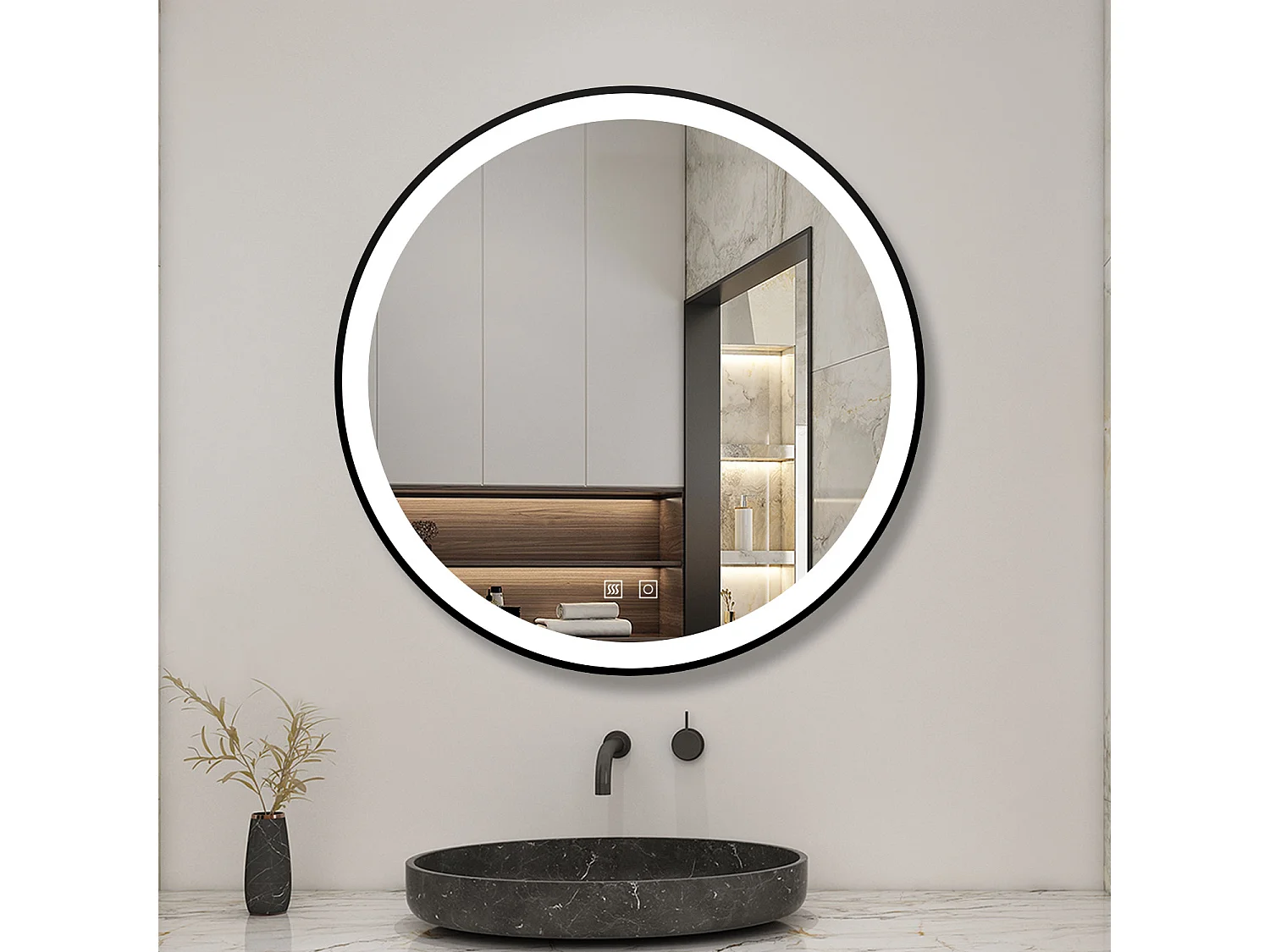 Miroir LED Rond 80cm avec Anti-buée + 3 Couleurs + Dimmable, Mural Miroir salle de bain Rond