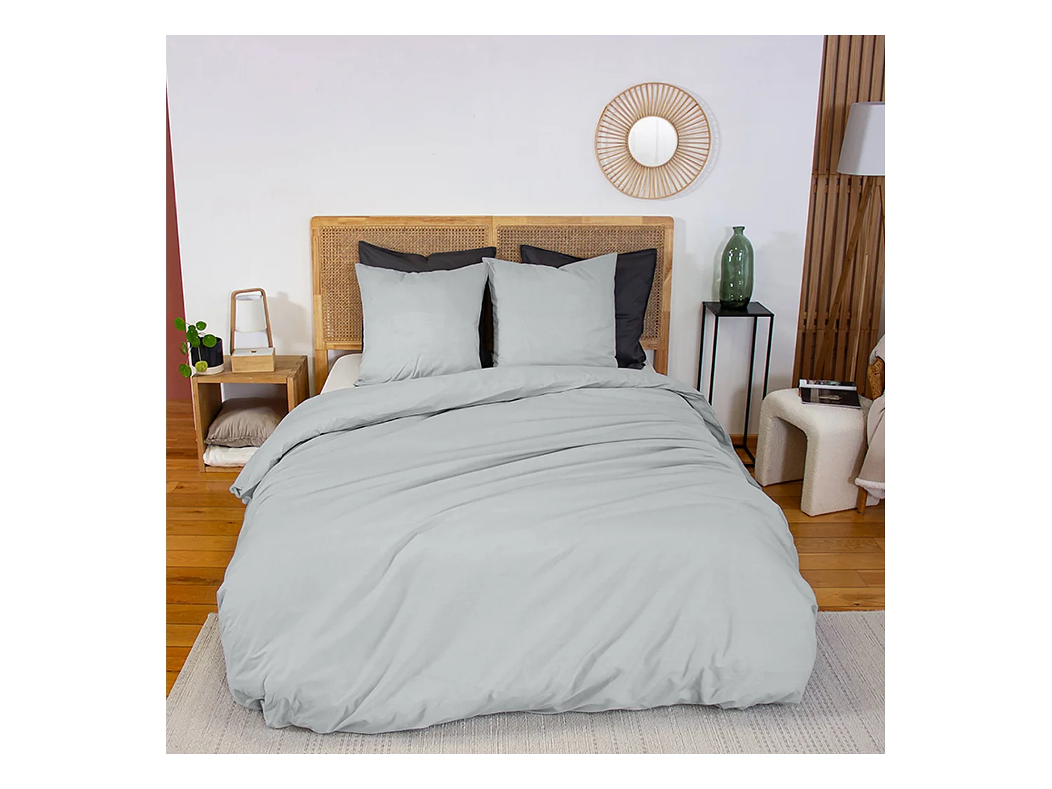 Parure de lit percale de coton 2 places étain Skala 260x240cm