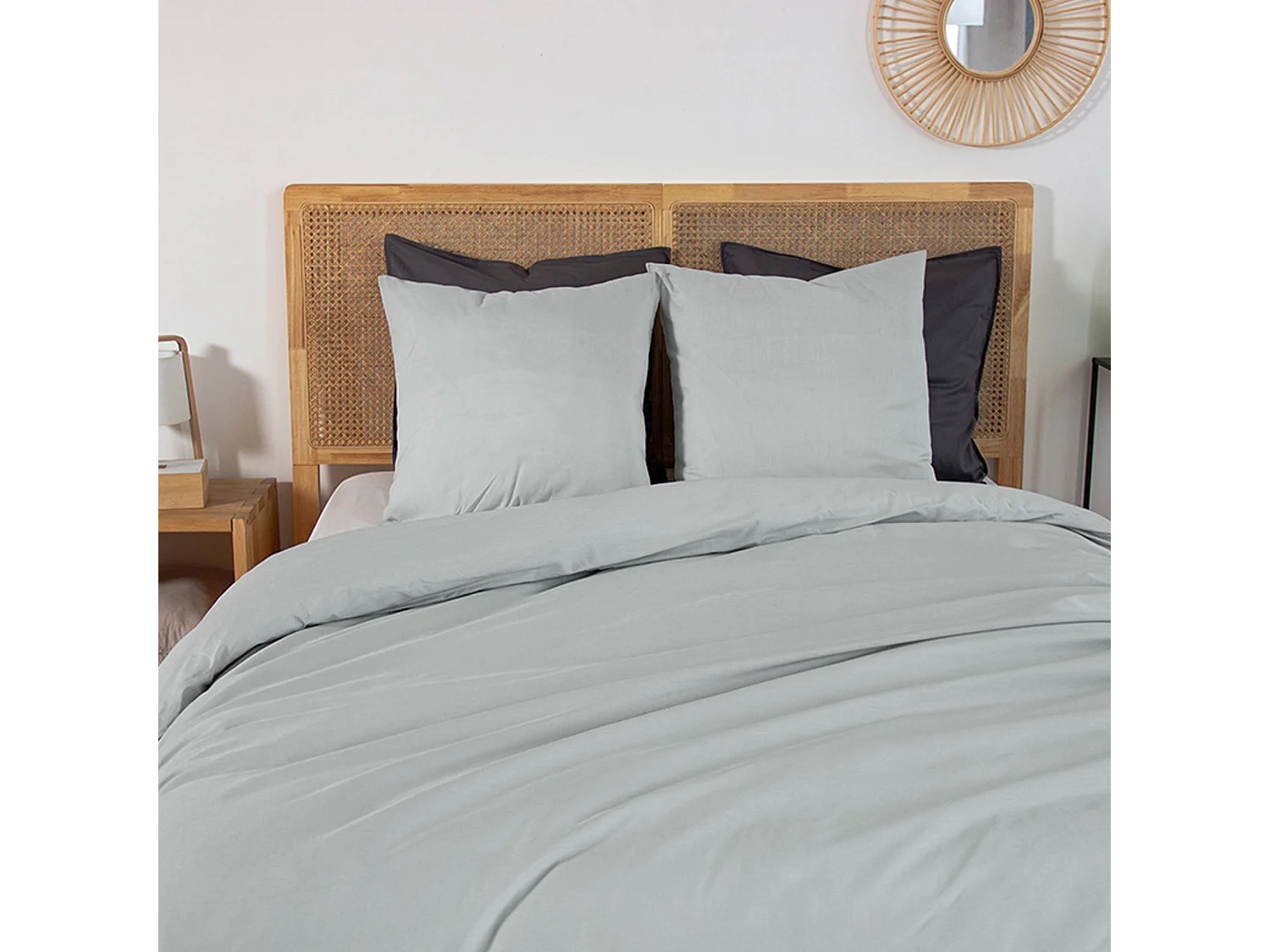 Parure de lit percale de coton 2 places étain Skala 260x240cm