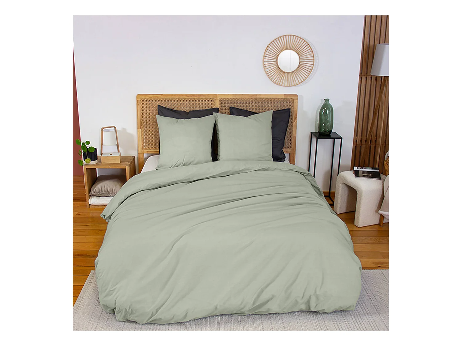 Parure de lit percale de coton 2 places sauge Skala 260x240cm