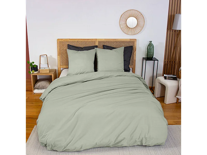 Juego de funda nórdica de algodón verde salvia