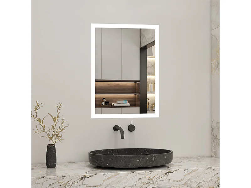 AICA Miroir LED 70x50cm avec éclairage intégré avec anti-buée, Modèle soleil