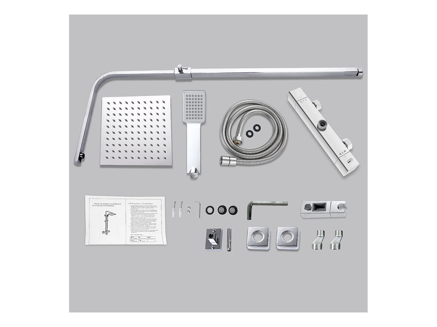 Colonne de douche thermostatique AICA- Ensemble de douche carrée en acier inoxydable- Système douche réglable en hauteur- Chromé