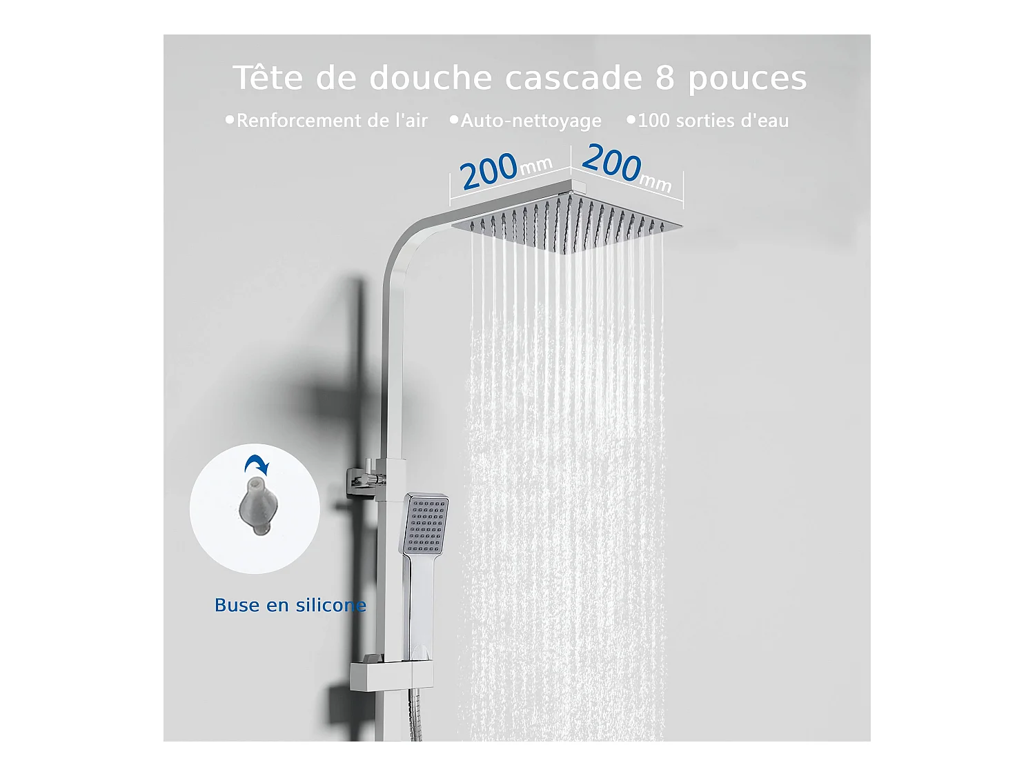 Colonne de douche thermostatique AICA- Ensemble de douche carrée en acier inoxydable- Système douche réglable en hauteur- Chromé