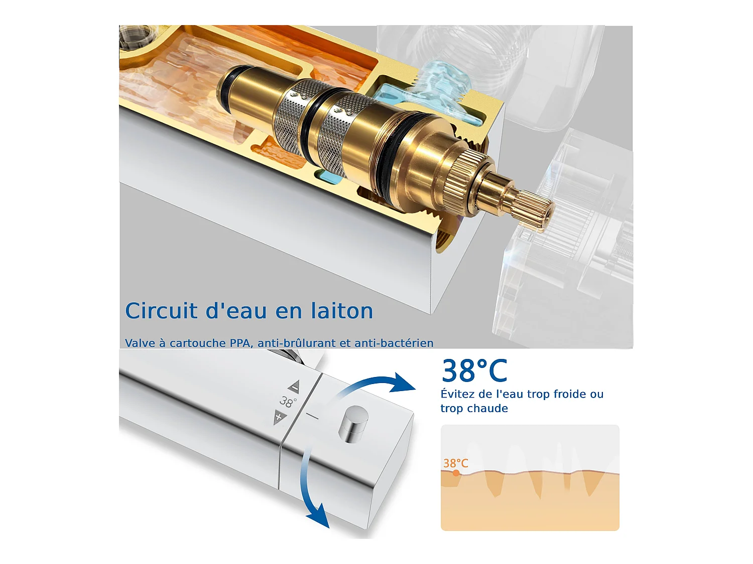 Colonne de douche thermostatique AICA- Ensemble de douche carrée en acier inoxydable- Système douche réglable en hauteur- Chromé