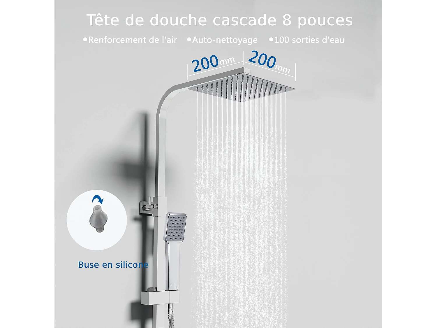 Colonne de douche thermostatique AICA- Ensemble de douche carrée en acier inoxydable- Système douche réglable en hauteur- Chromé