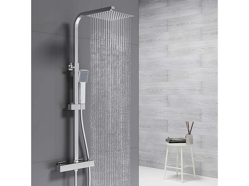 Colonne de douche thermostatique AICA- Ensemble de douche carrée en acier inoxydable- Système douche réglable en hauteur- Chromé