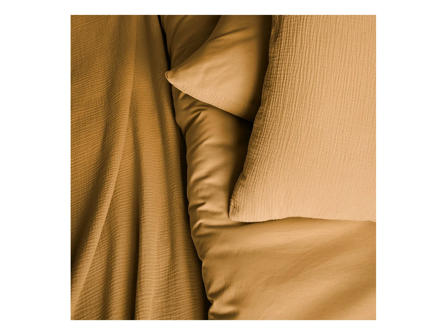 Parure de lit gaze de coton 2 places miel Alix 240x220cm