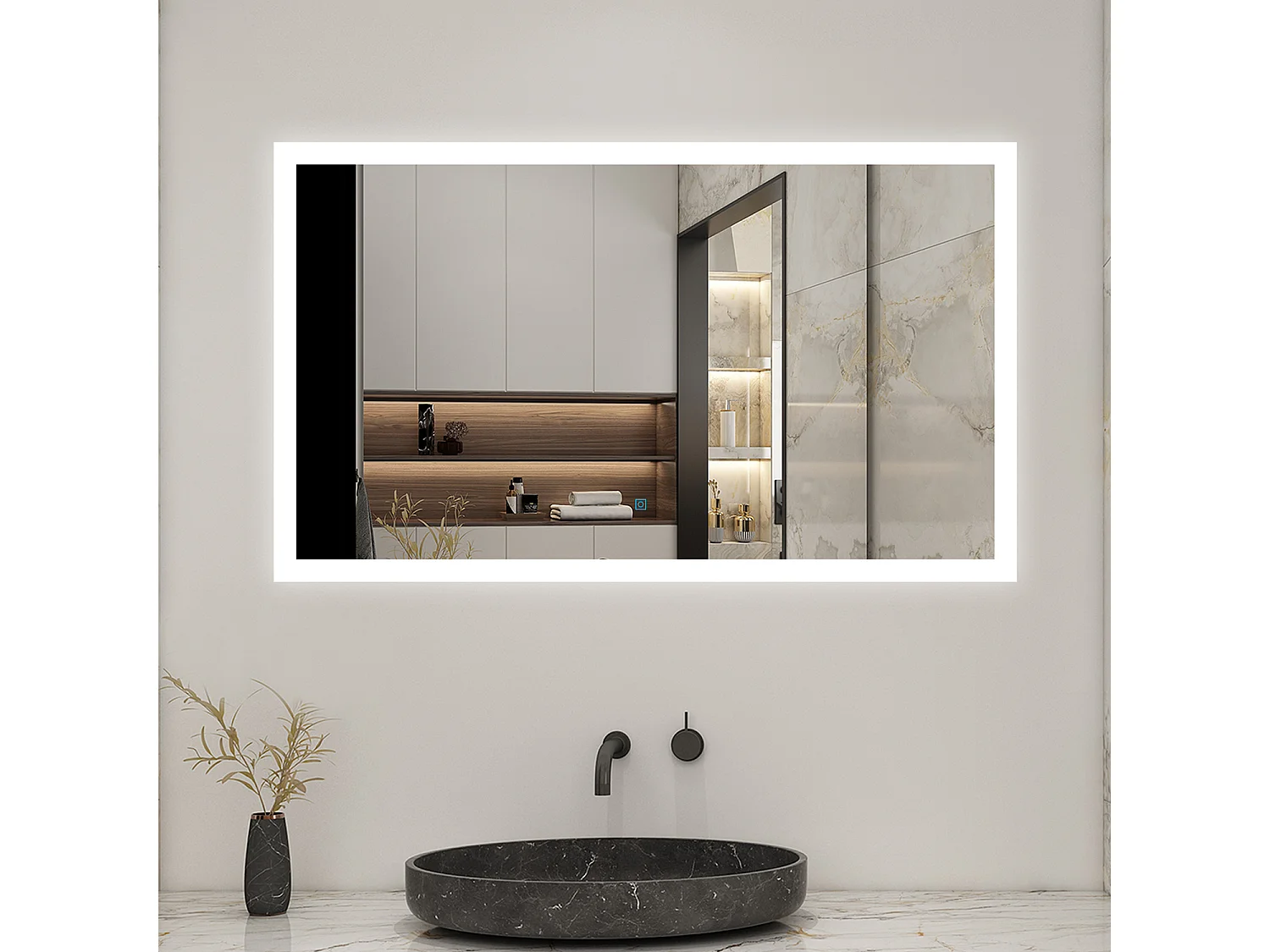 AICA Miroir LED 100x60cm avec éclairage intégré avec anti-buée, Modèle soleil