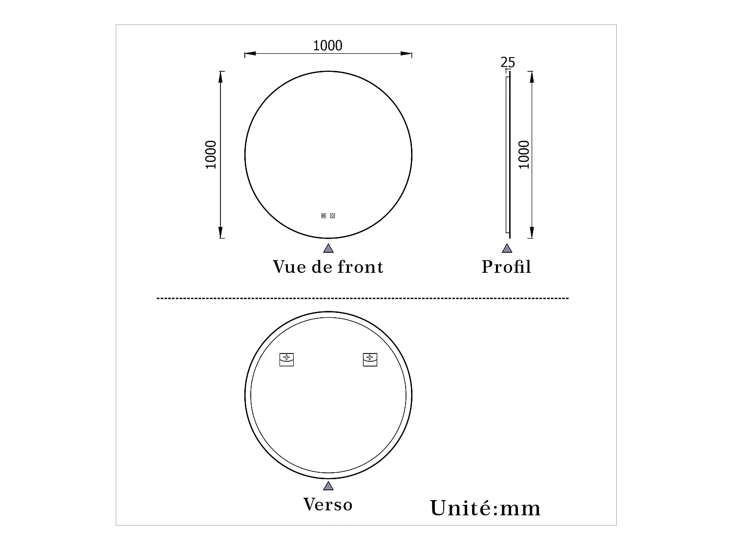 Miroir LED Rond 100cm avec Anti-buée + 3 Couleurs + Dimmable, Mural Miroir salle de bain
