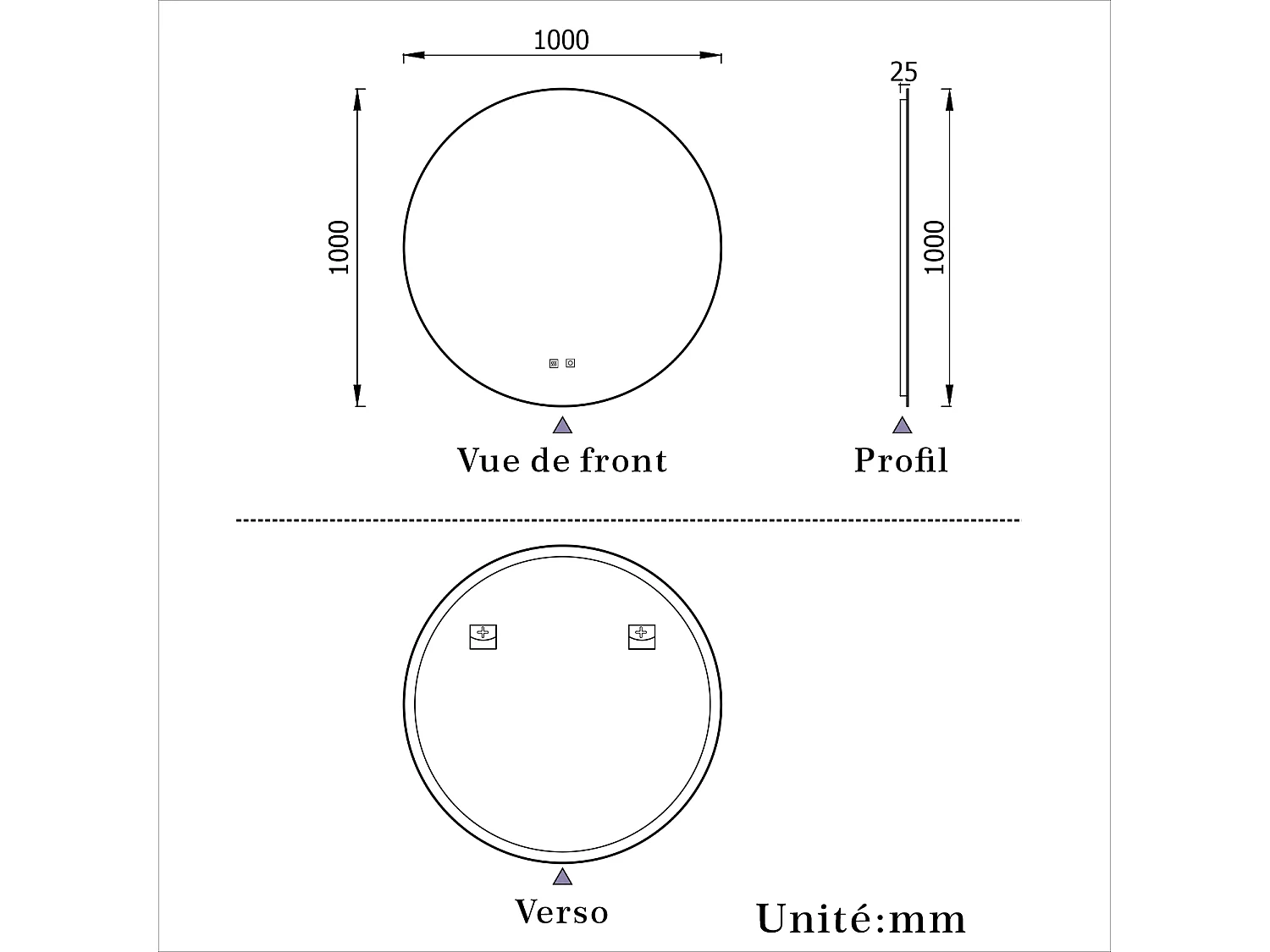 Miroir LED Rond 100cm avec Anti-buée + 3 Couleurs + Dimmable, Mural Miroir salle de bain