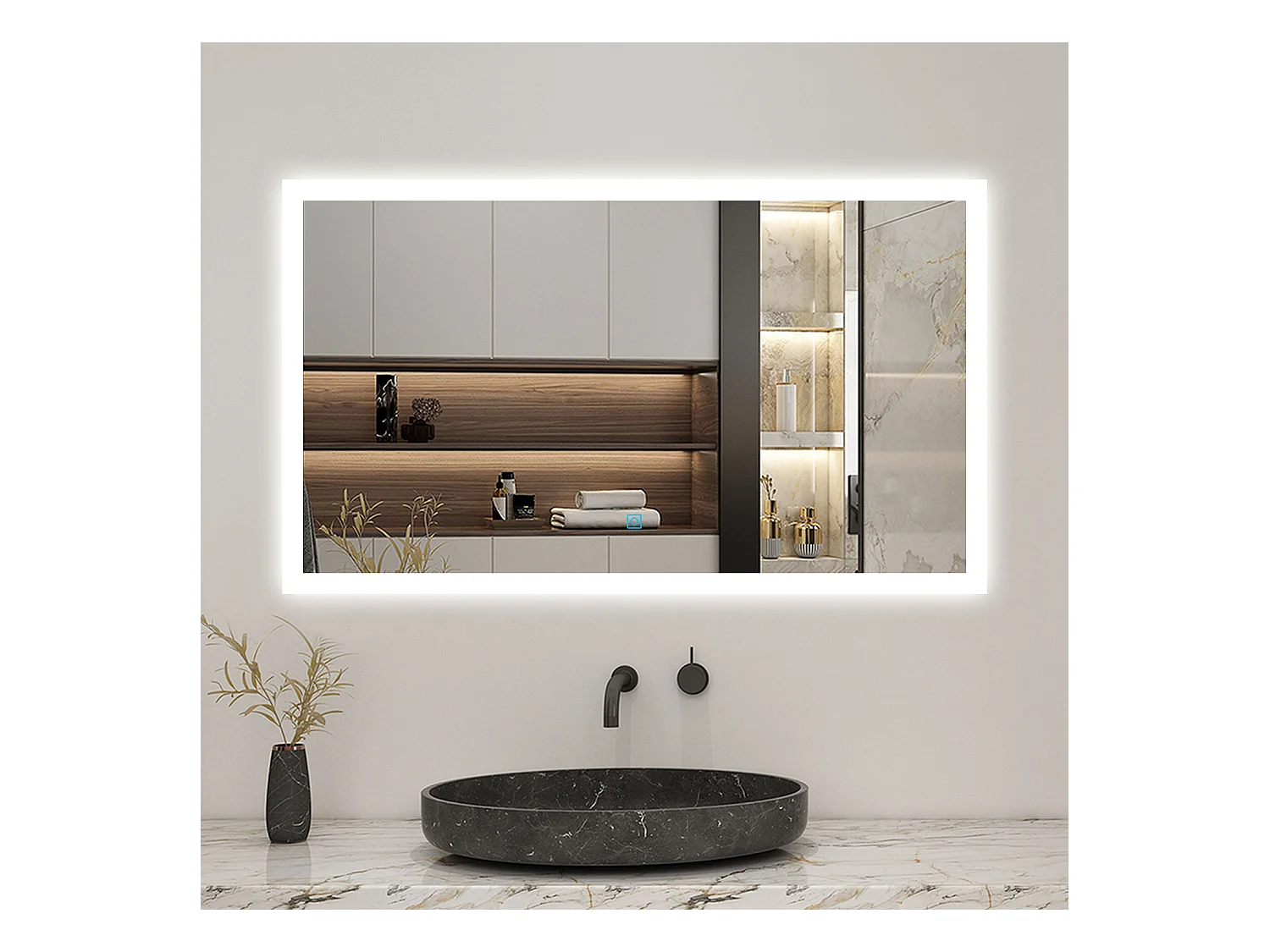 Miroir LED 120 x 70cm avec 3 Couleurs + Dimmable + Anti-buée, Mural Miroir salle de bain