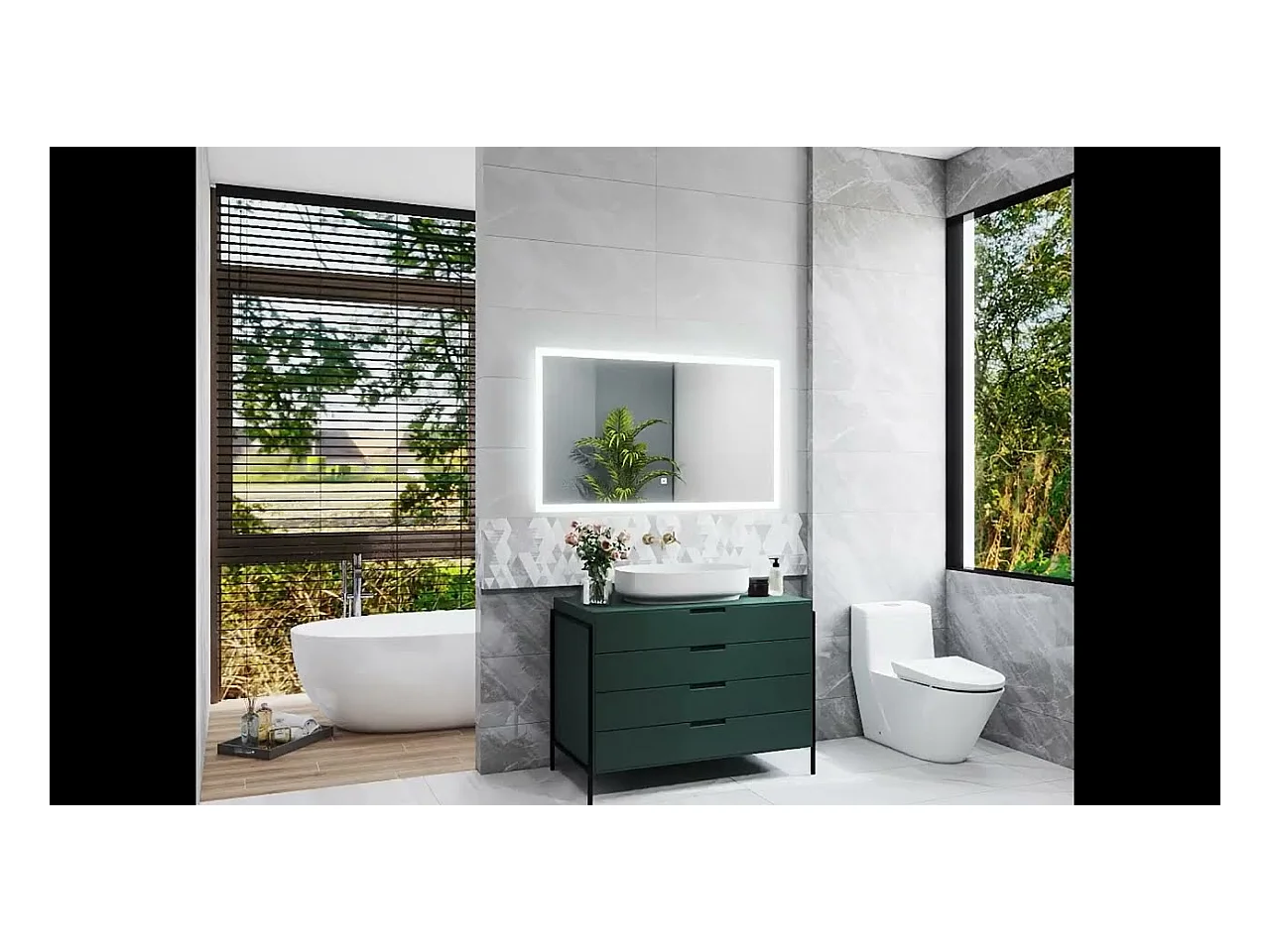 Miroir LED 120 x 70cm avec 3 Couleurs + Dimmable + Anti-buée, Mural Miroir salle de bain