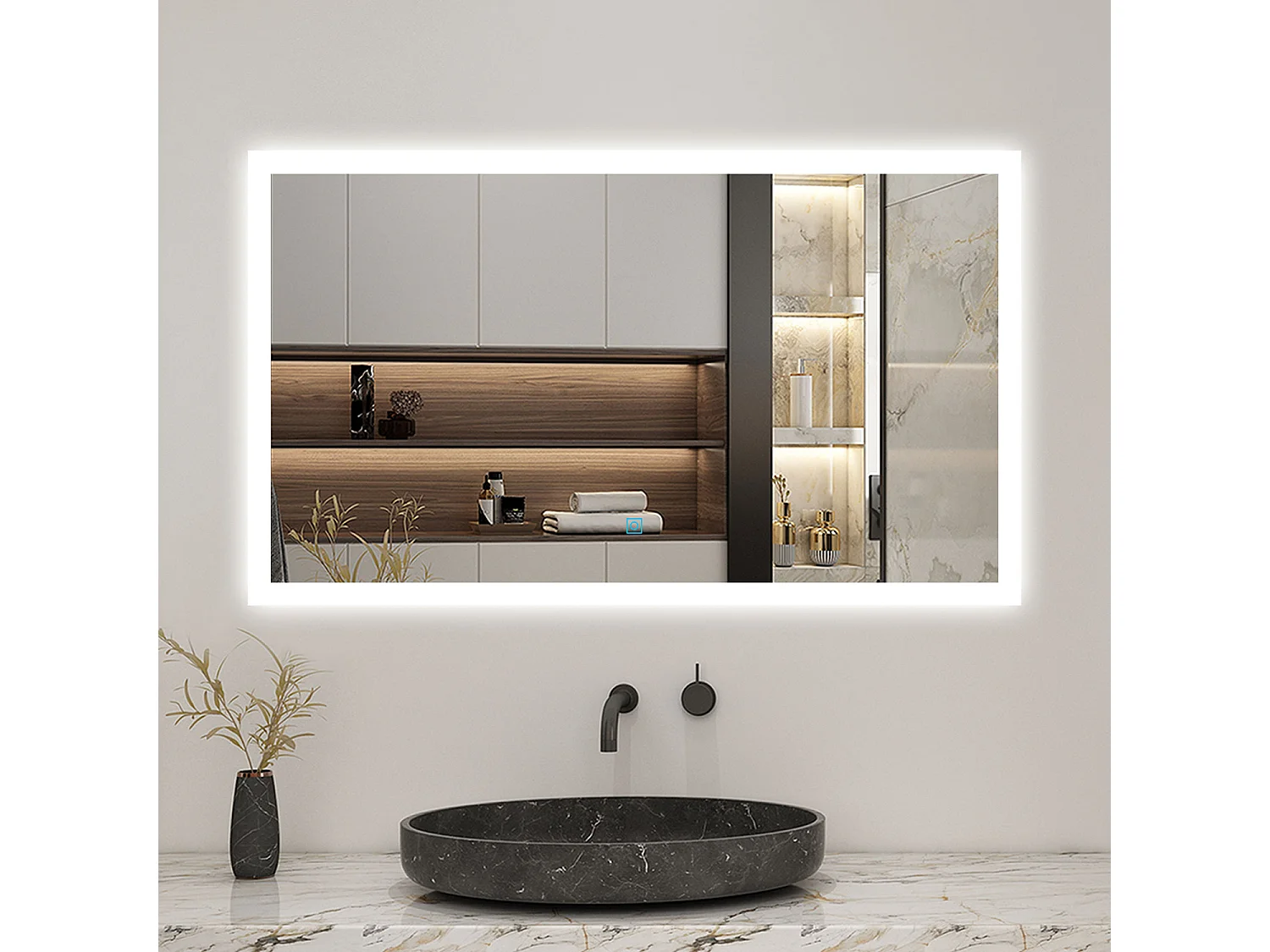 Miroir LED 120 x 70cm avec 3 Couleurs + Dimmable + Anti-buée, Mural Miroir salle de bain