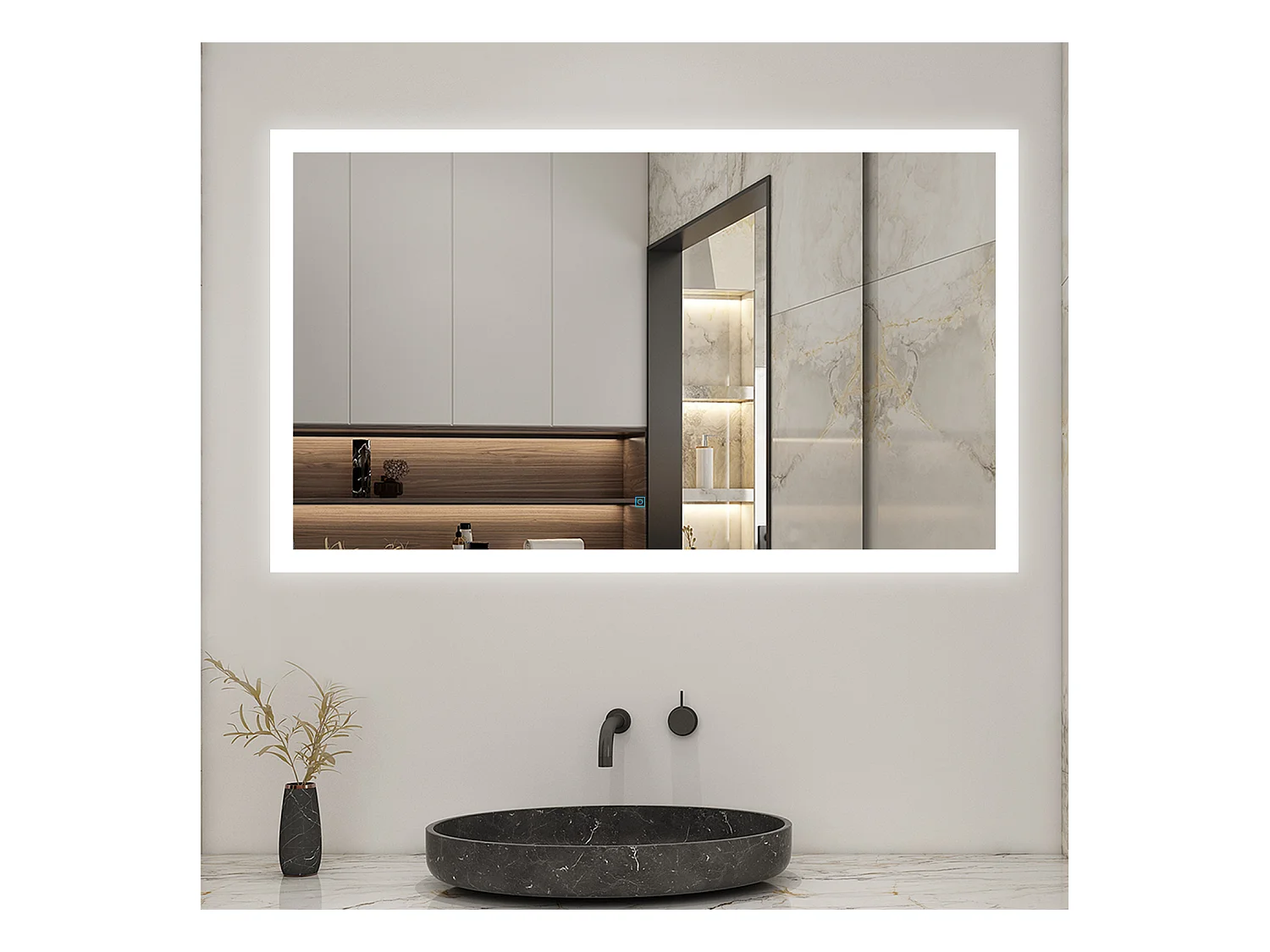 AICA Miroir LED 120x70cm avec éclairage intégré avec anti-buée, Modèle soleil