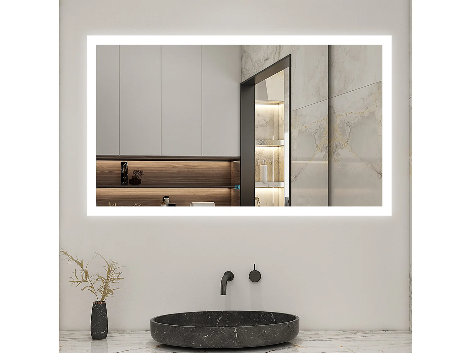 AICA Miroir LED 120x70cm avec éclairage intégré avec anti-buée, Modèle soleil