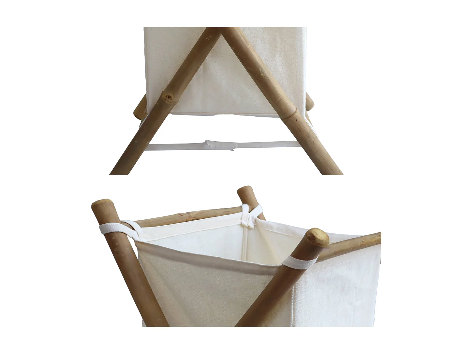 Cesto plegable de bambú y tela para la colada natural